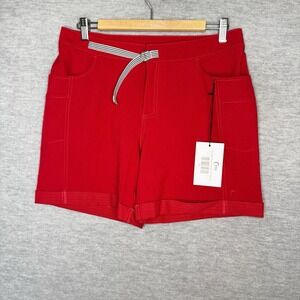 Zyia Active‎ Women's Not Just a Trail Shorts Size L Long Red Belted Athletic New